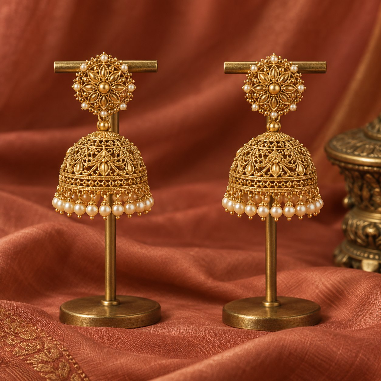 Illustrative traditional gold jhumka earrings