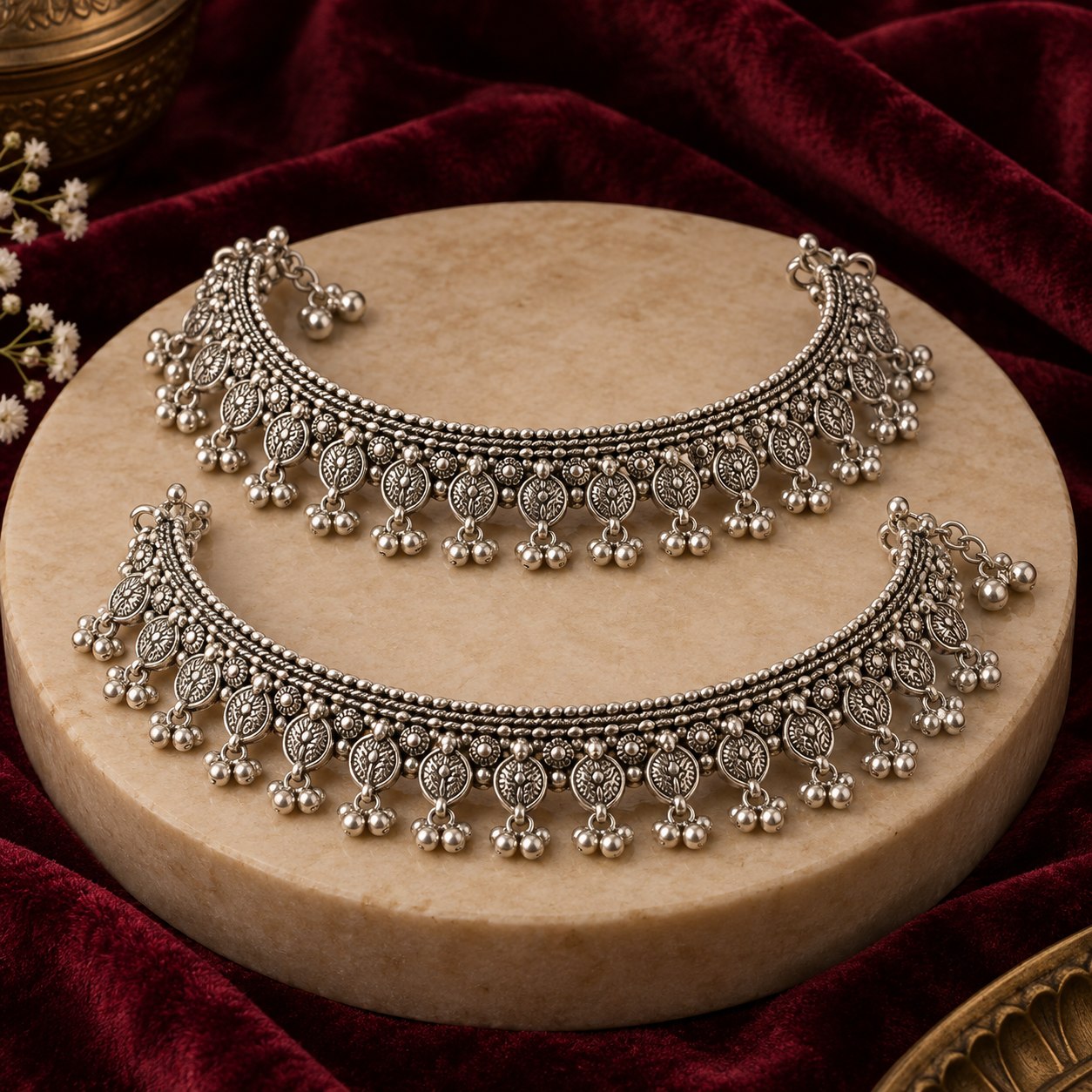Illustrative traditional silver payal anklets